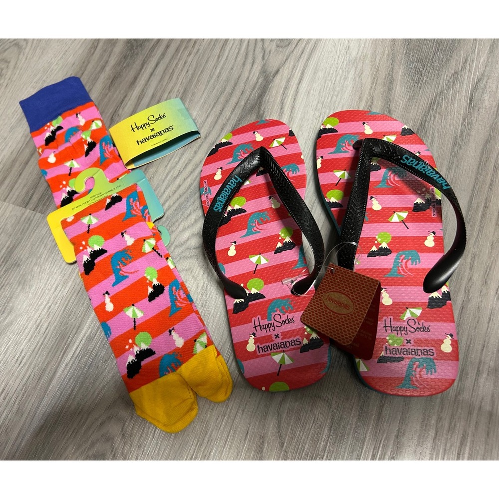 Havaianas x Happy Socks Unisex Flip Flops Tabi Socks Set Rubber 11W/9M Pink